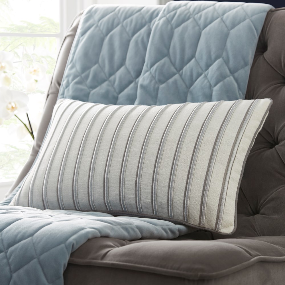 Metallic Stripe Boudoir Cushion By Tess Daly in Silver Grey